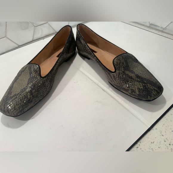 Tahari Clementine Woman’s Leather Snakeskin Flats Sz 7.5 M Green & Black In Box - Picture 7 of 13